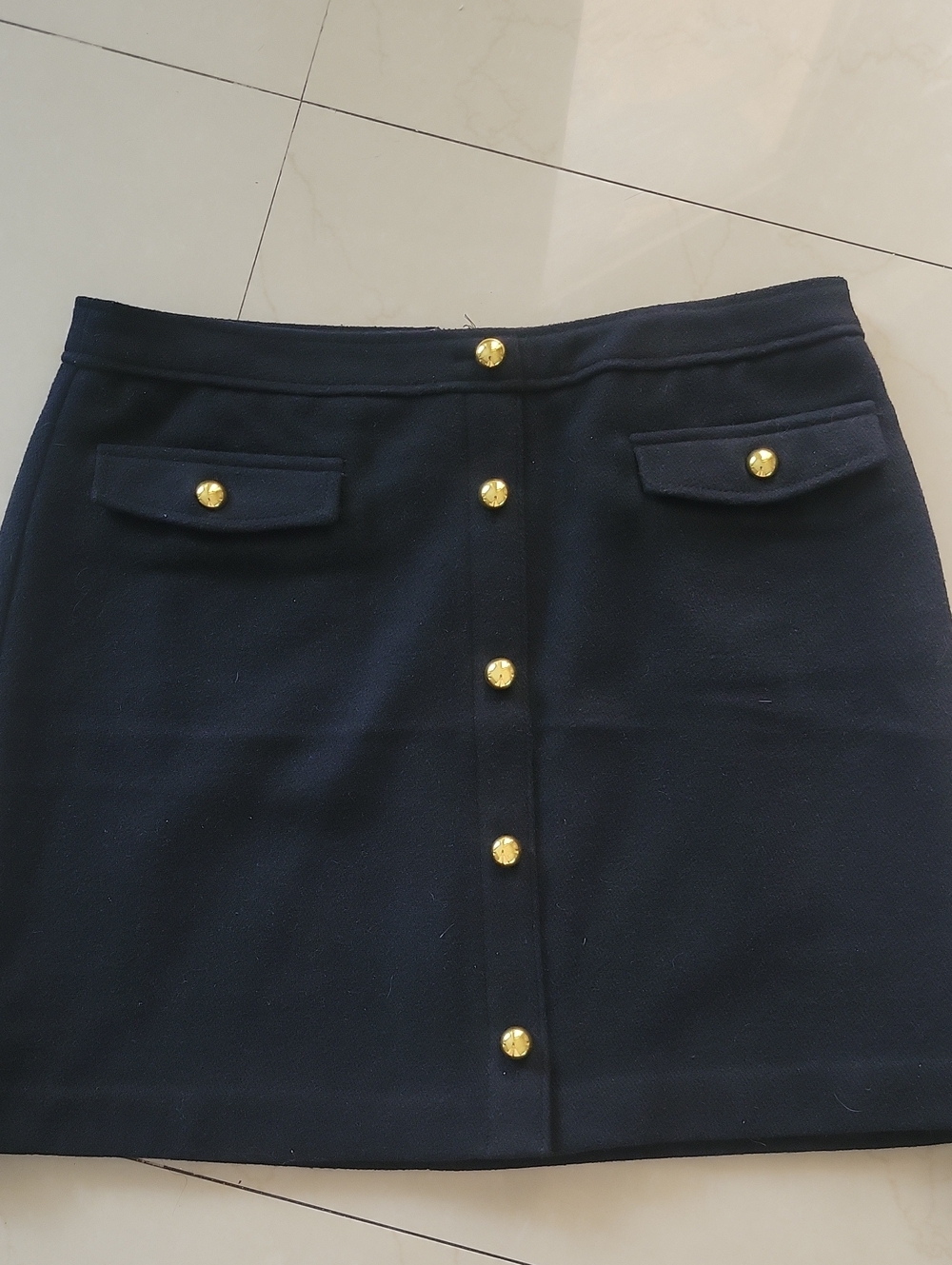 Classic Navy Button-Front Mini Skirt with Gold Buttons